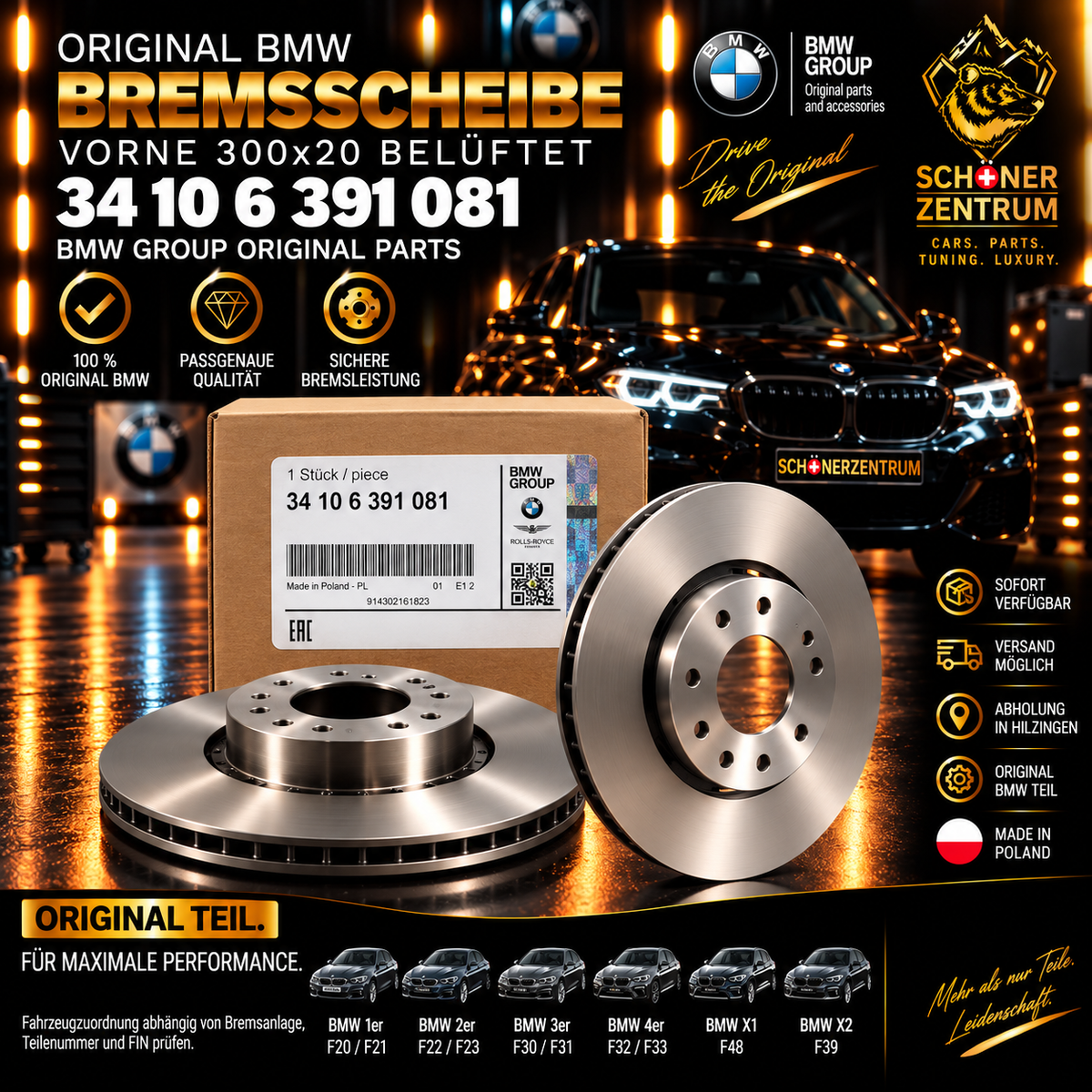 BMW Bremsscheibe 34106391081 vorne – Schöner Zentrum Gold Design 1:1