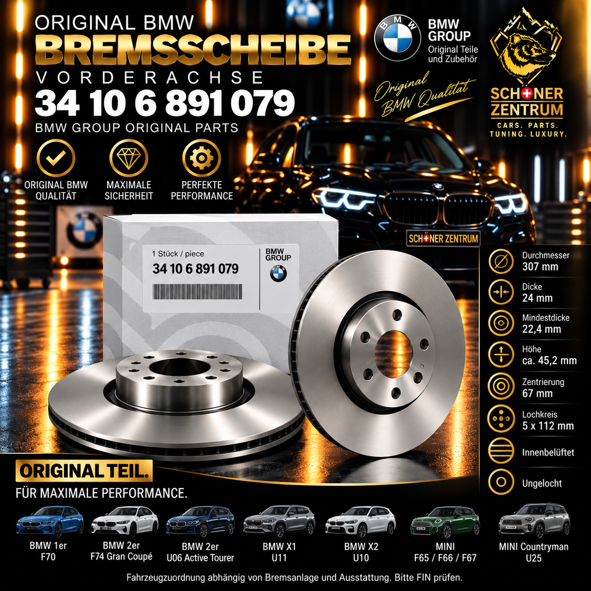 BMW Bremsscheibe 34106891079 Vorderachse 307 × 24 mm – Schöner Zentrum Produktgrafik