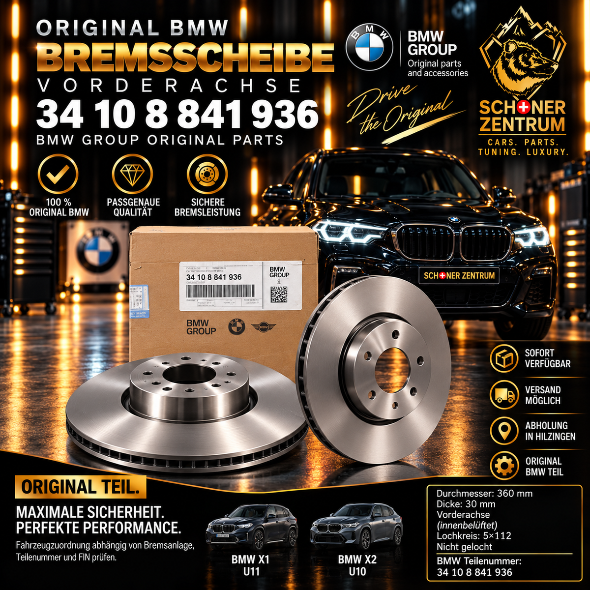BMW Bremsscheibe 34108841936 Vorderachse 360 × 30 mm – Schöner Zentrum