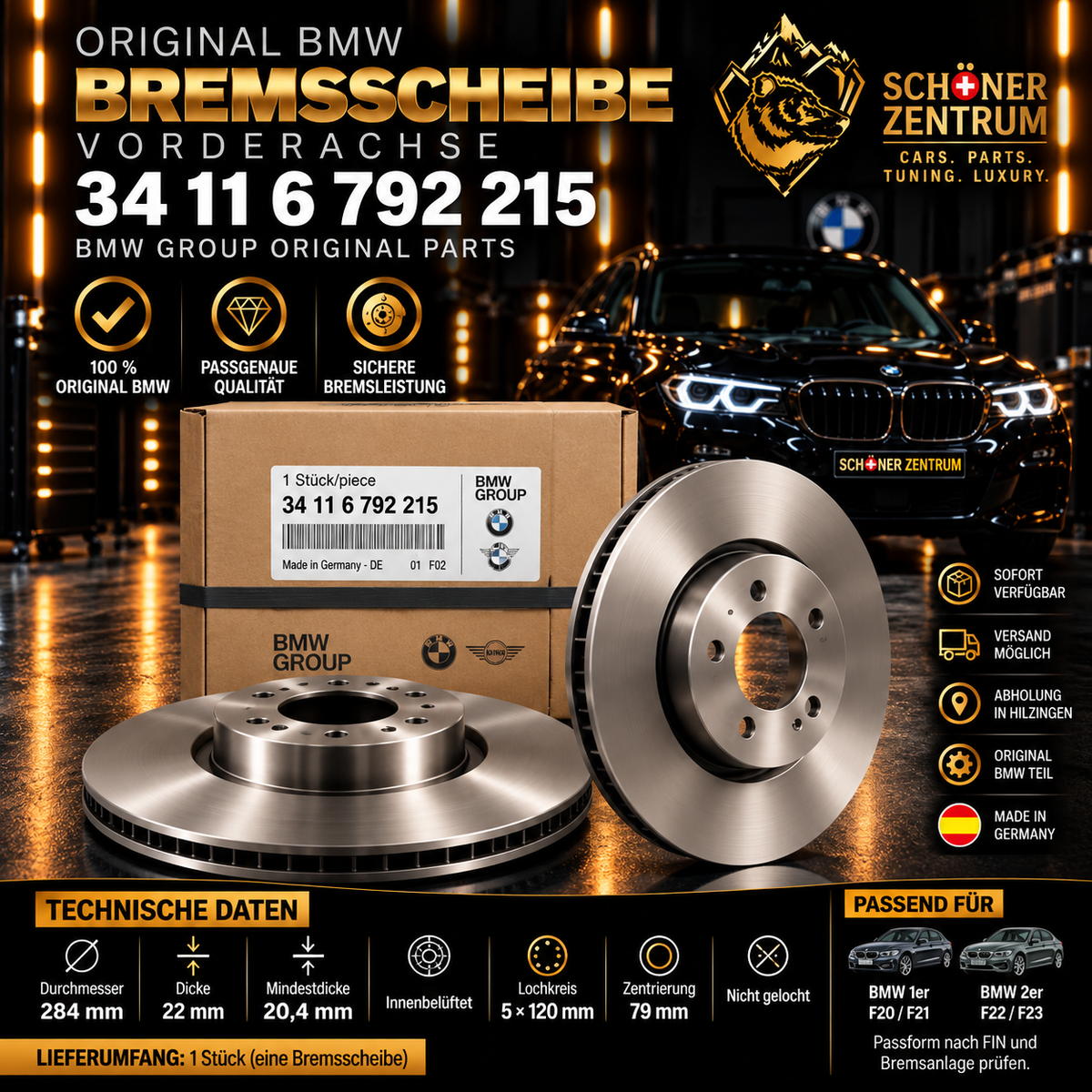 BMW Bremsscheibe 34116792215 Vorderachse 284 × 22 mm – Schöner Zentrum