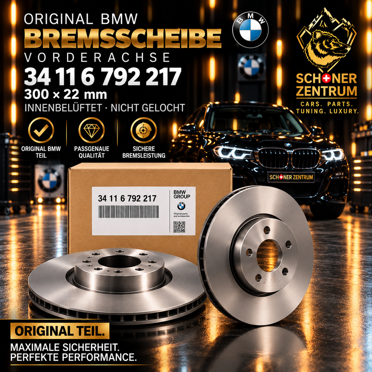 BMW Bremsscheibe 34116792217 Vorderachse 300 × 22 mm innenbelüftet – Schöner Zentrum
