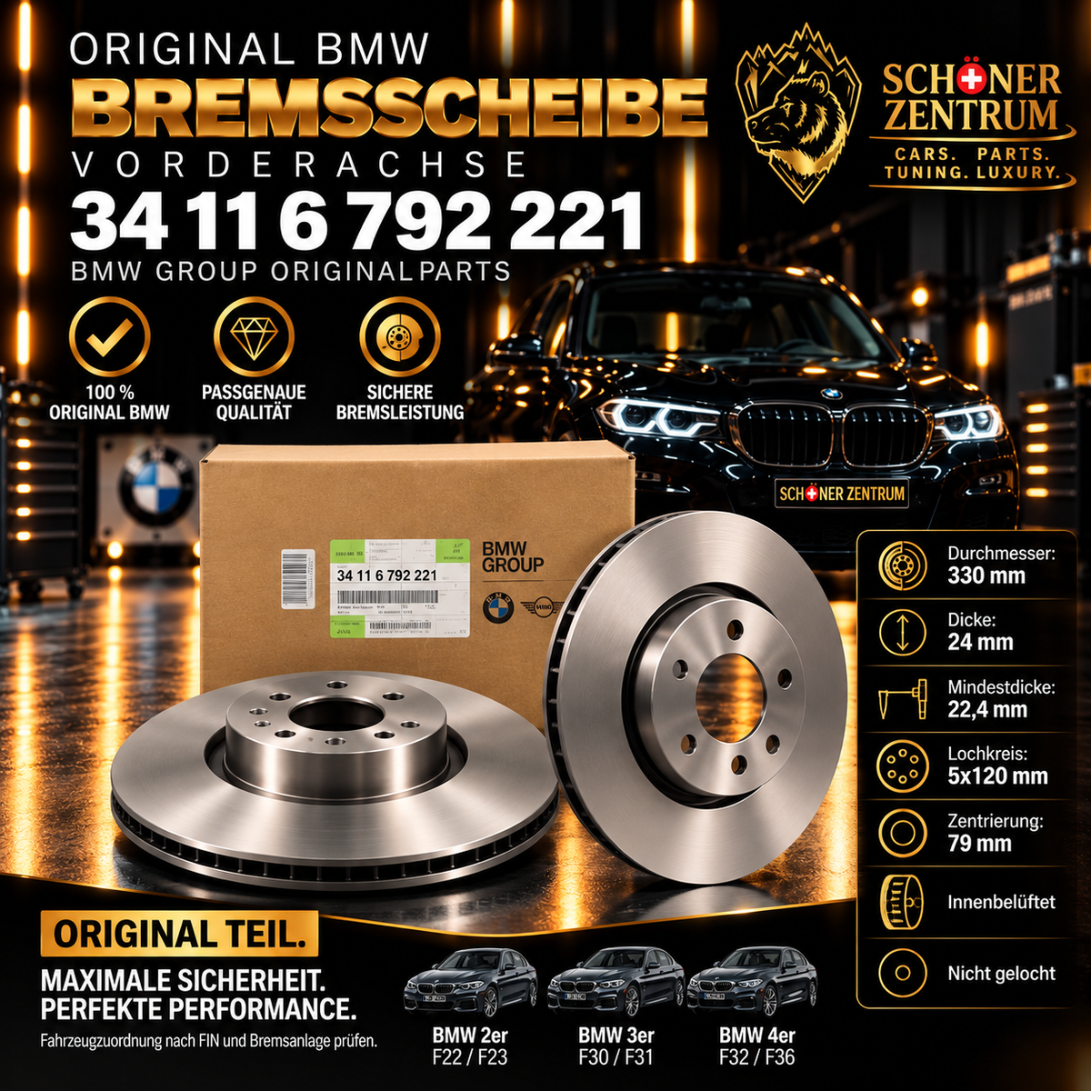 BMW Bremsscheibe 34116792221 Vorderachse 330 × 24 mm – Schöner Zentrum