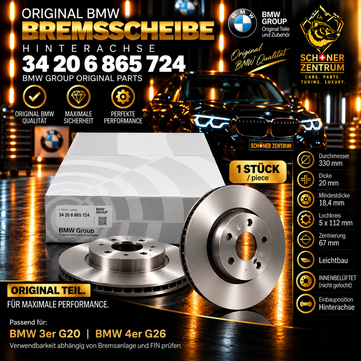 BMW Bremsscheibe 34206865724 Hinterachse Leichtbau 330 × 20 mm – Schöner Zentrum