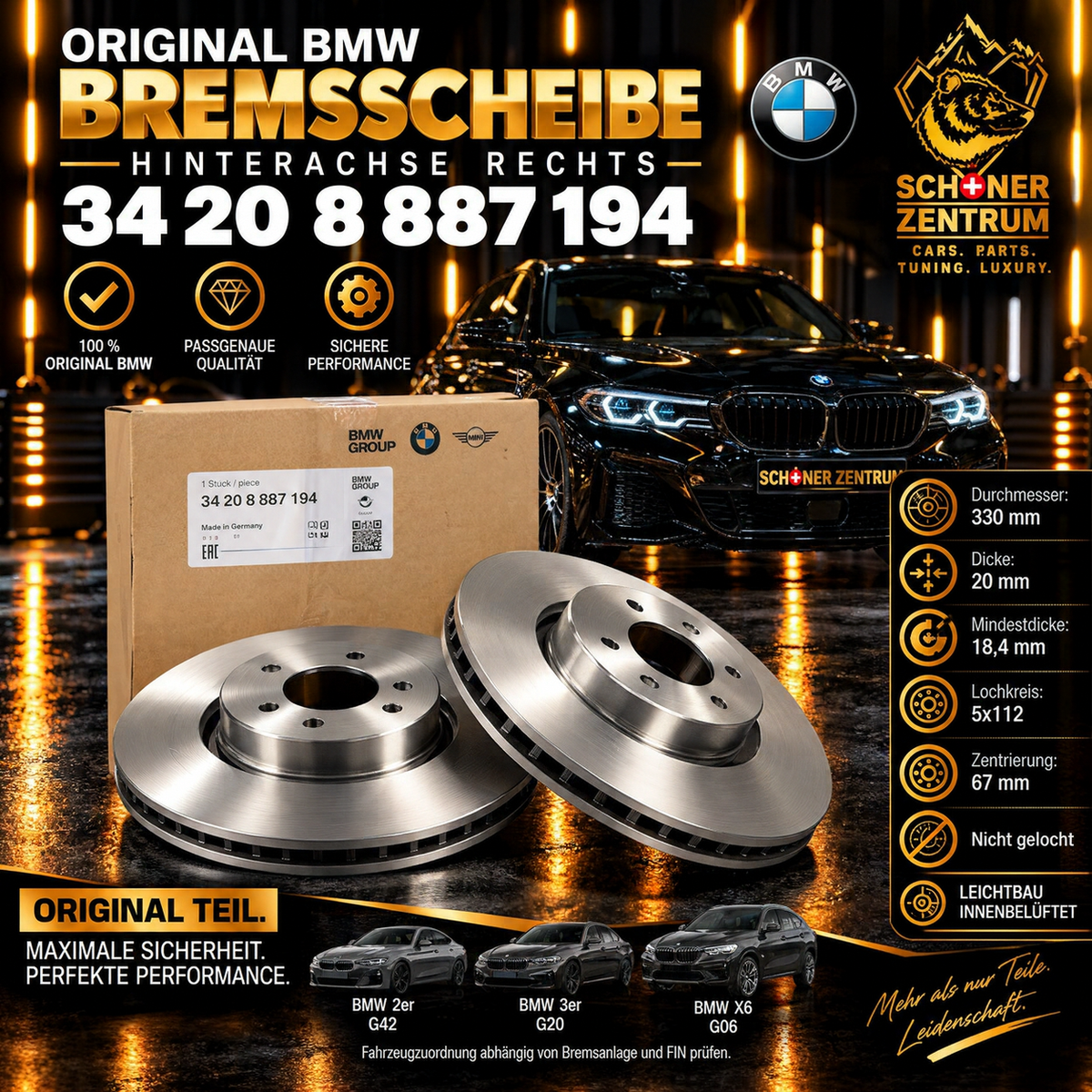 BMW Bremsscheibe 34208887194 Hinterachse rechts Leichtbau innenbelüftet 330 × 20 mm – Schöner Zentrum