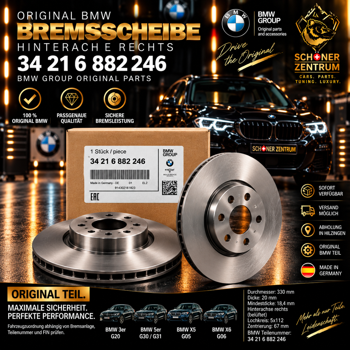 BMW Bremsscheibe 34216882246 hinten rechts Leichtbau belüftet 330 x 20 mm – Schöner Zentrum