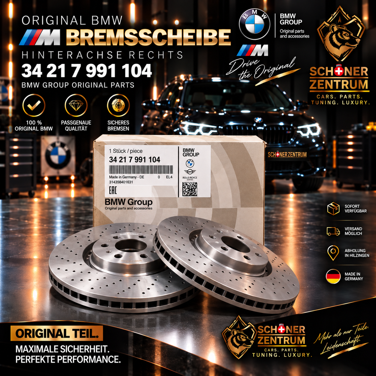 Original BMW M Bremsscheibe Hinterachse rechts 34 21 7 991 104