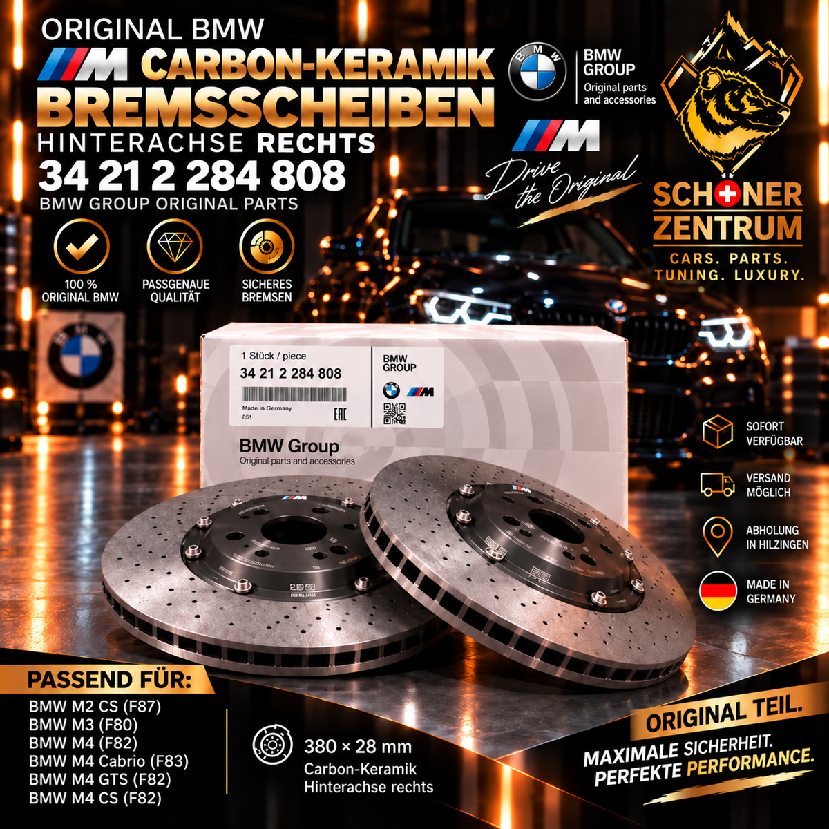 Original BMW M Carbon-Keramik Bremsscheibe Hinterachse rechts 34212284808