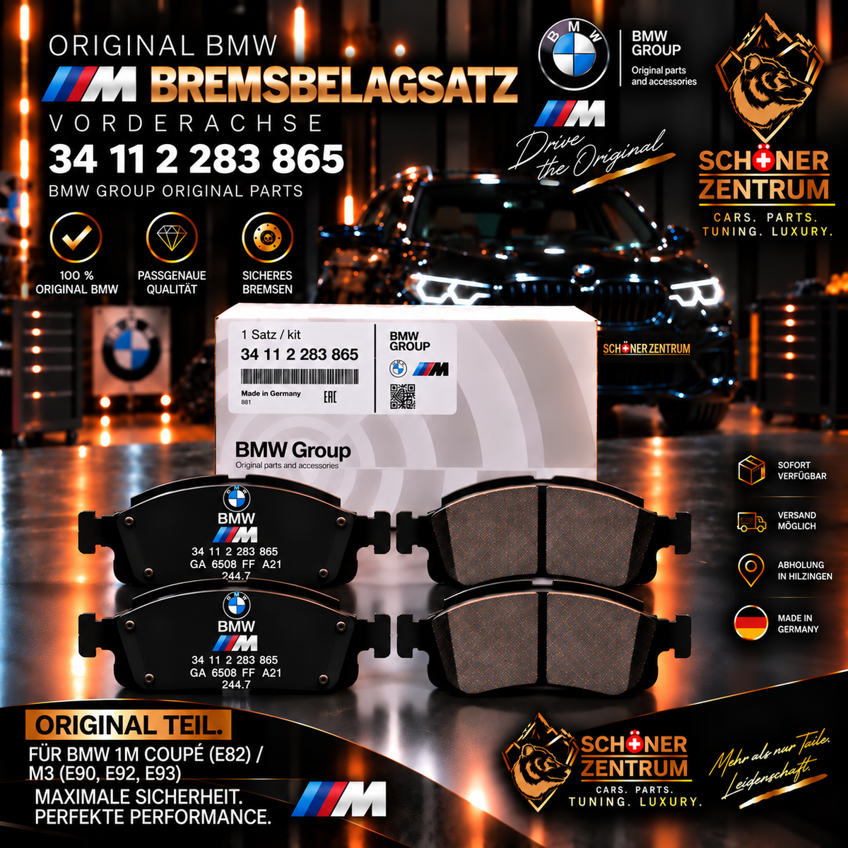 Original BMW M Bremsbelagsatz 34112283865 Vorderachse BMW 1M E82 M3 E90 E92 E93