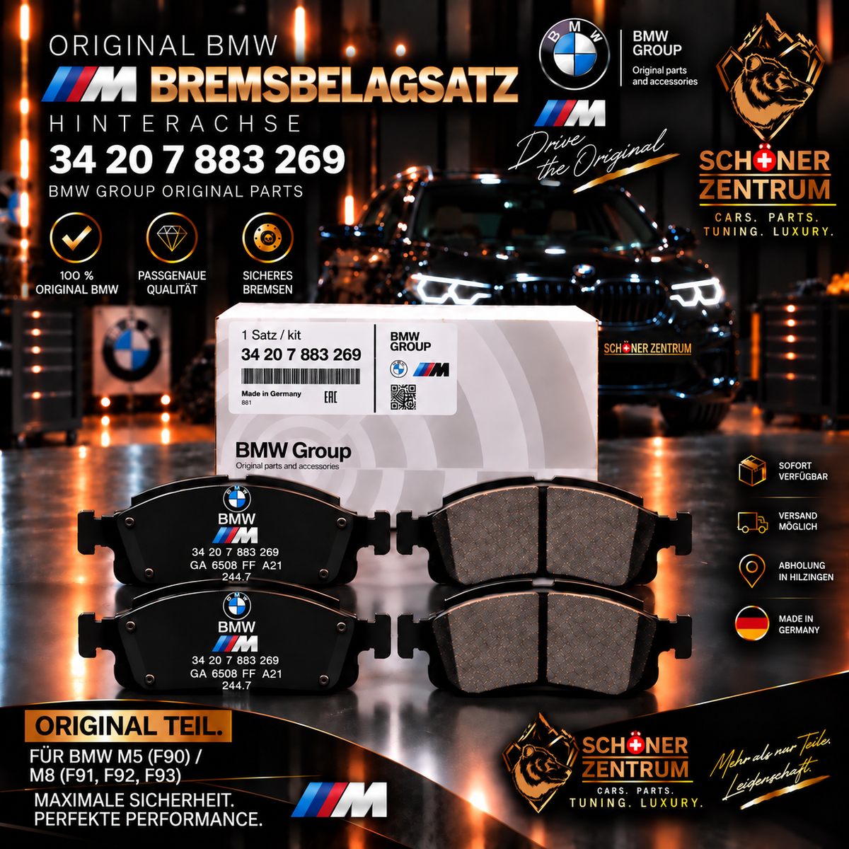 Original BMW M Bremsbelagsatz 34207883269 Hinterachse BMW M5 F90 M8 F91 F92 F93