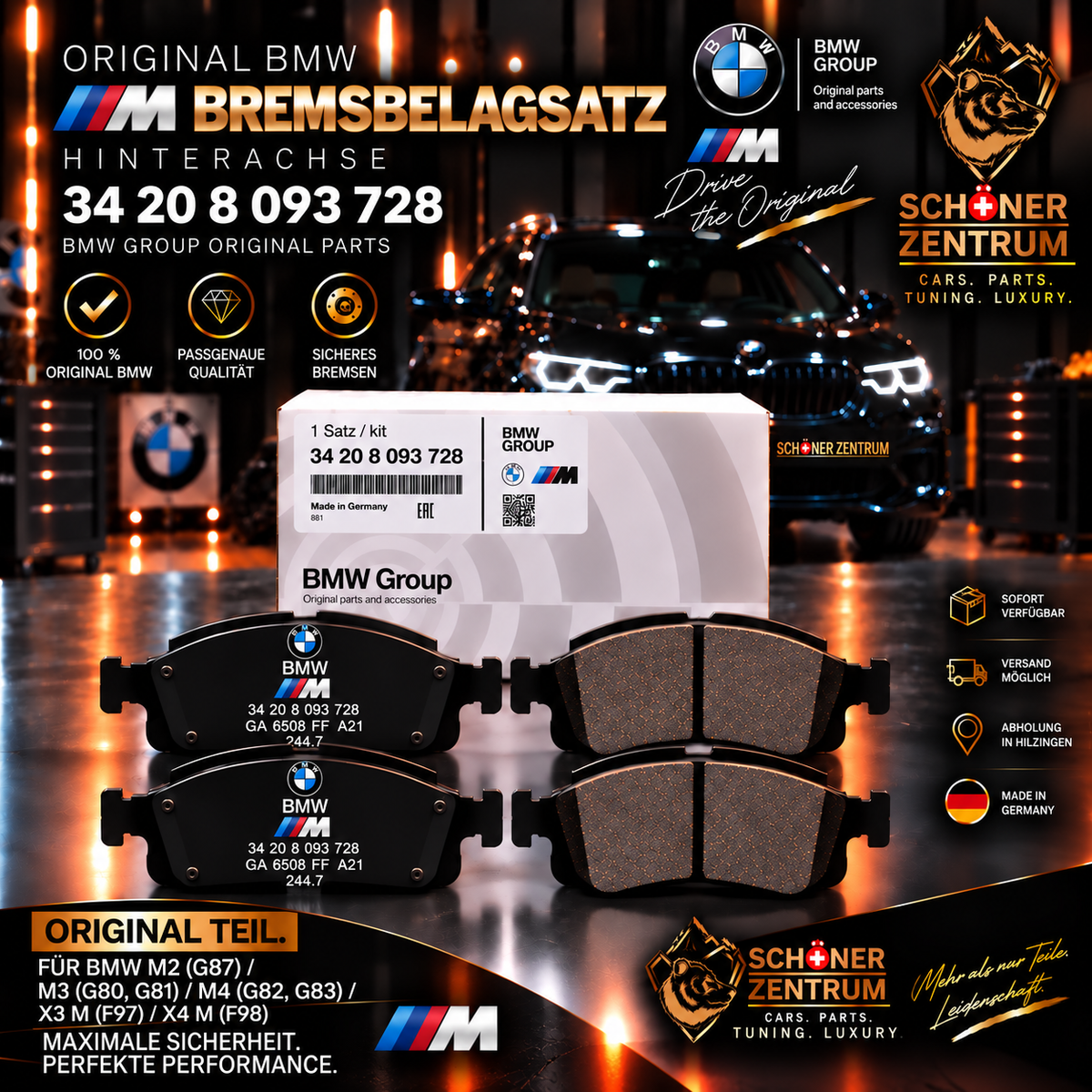 Original BMW M Bremsbelagsatz 34208093728 Hinterachse