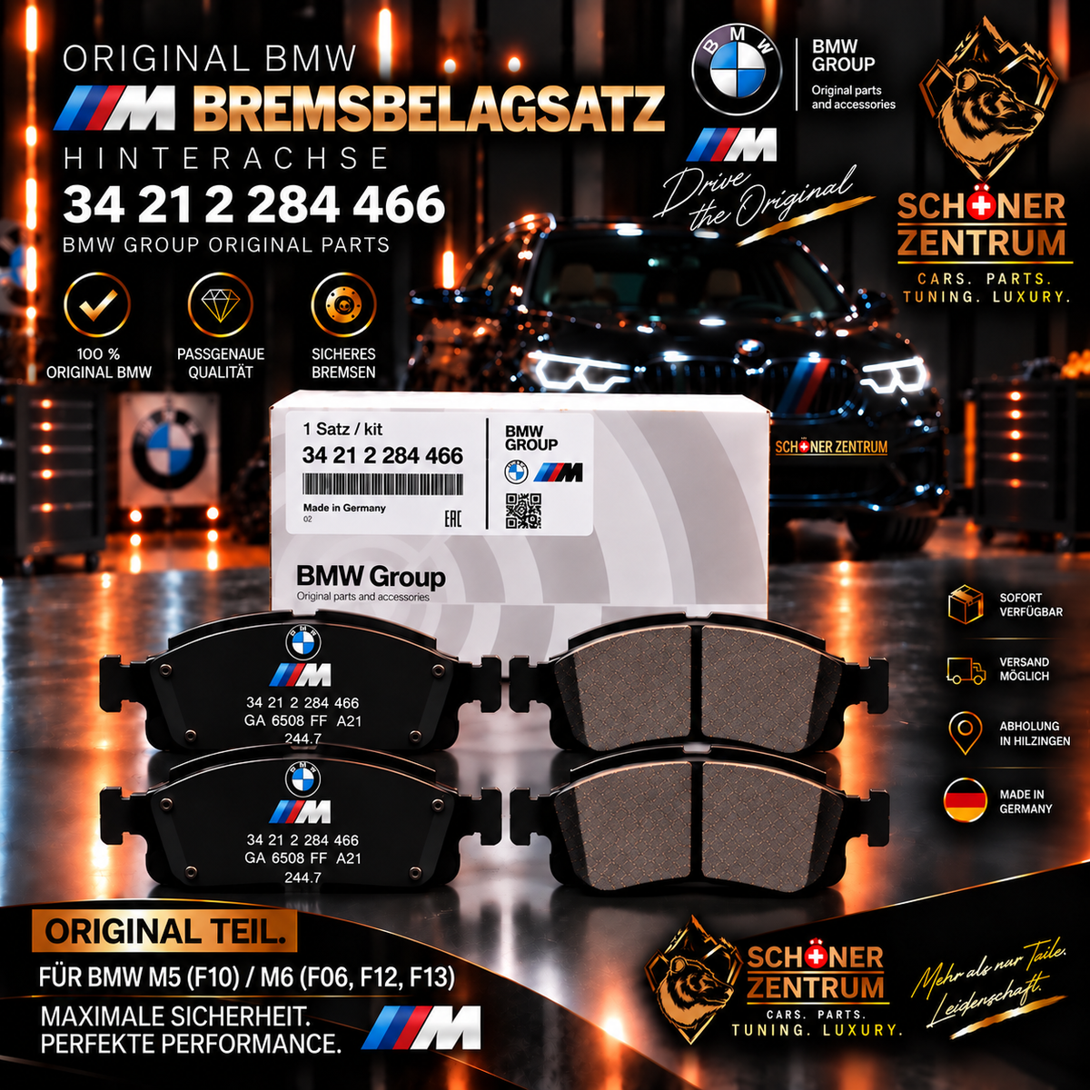 Original BMW M Sport Bremsbelagsatz 34212284466 Hinterachse