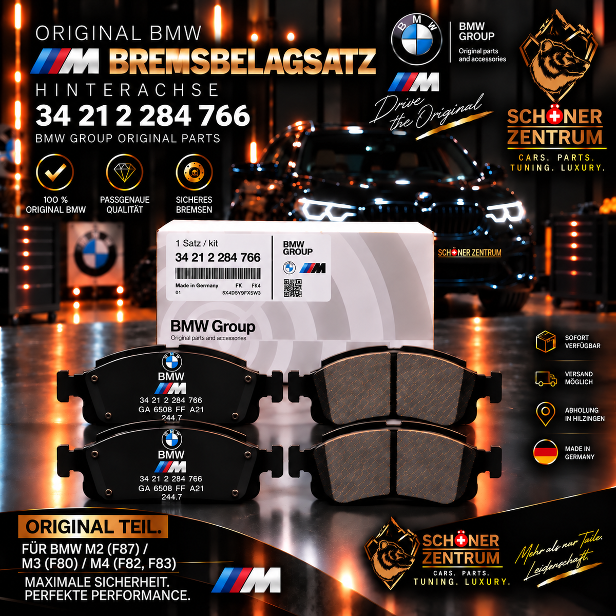 Original BMW M Bremsbelagsatz 34212284766 Hinterachse BMW M2 F87 M3 F80 M4 F82 F83