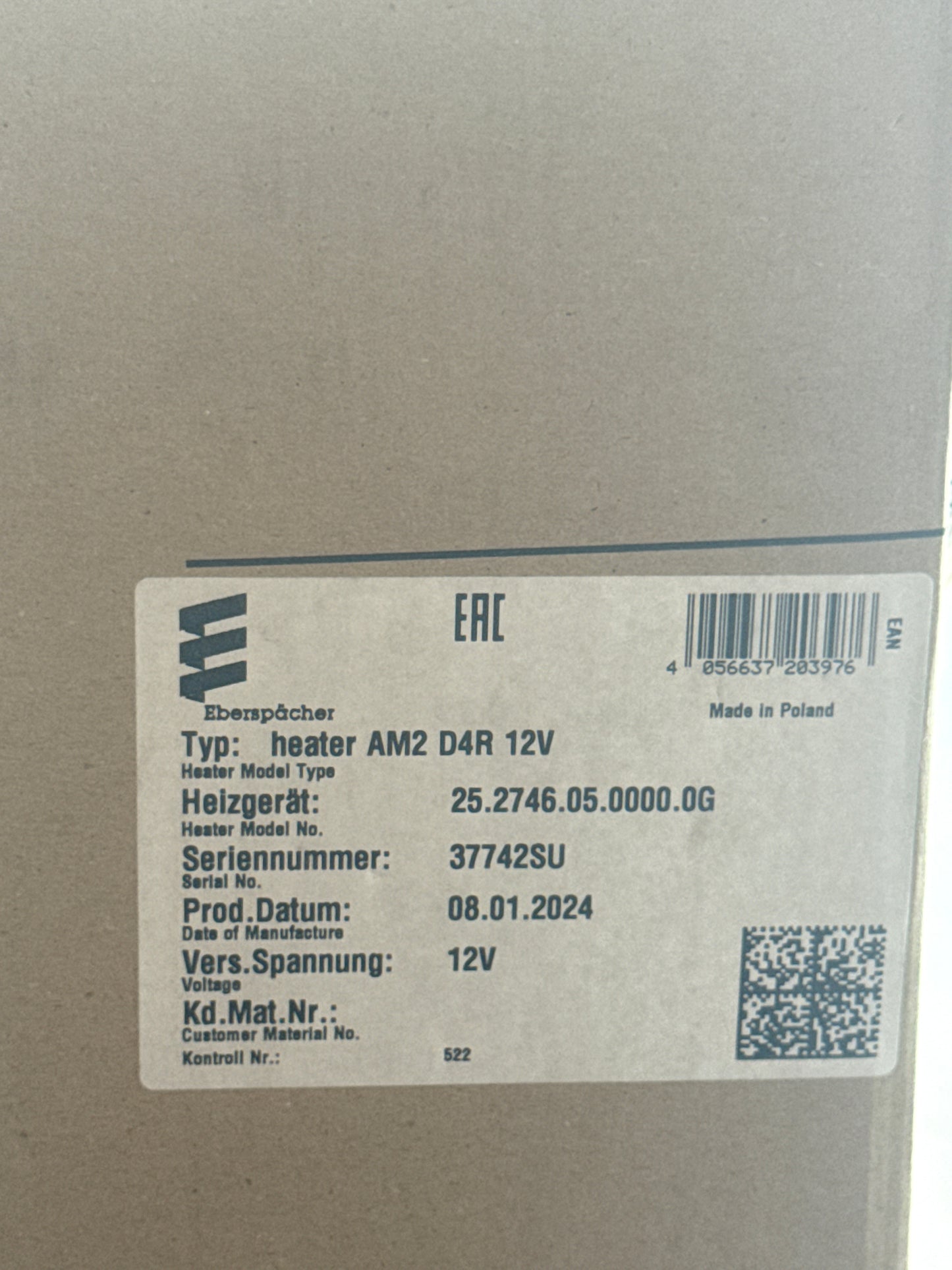 Eberspächer heater AM2 D4R 12V 25.2746.05.0000.0G