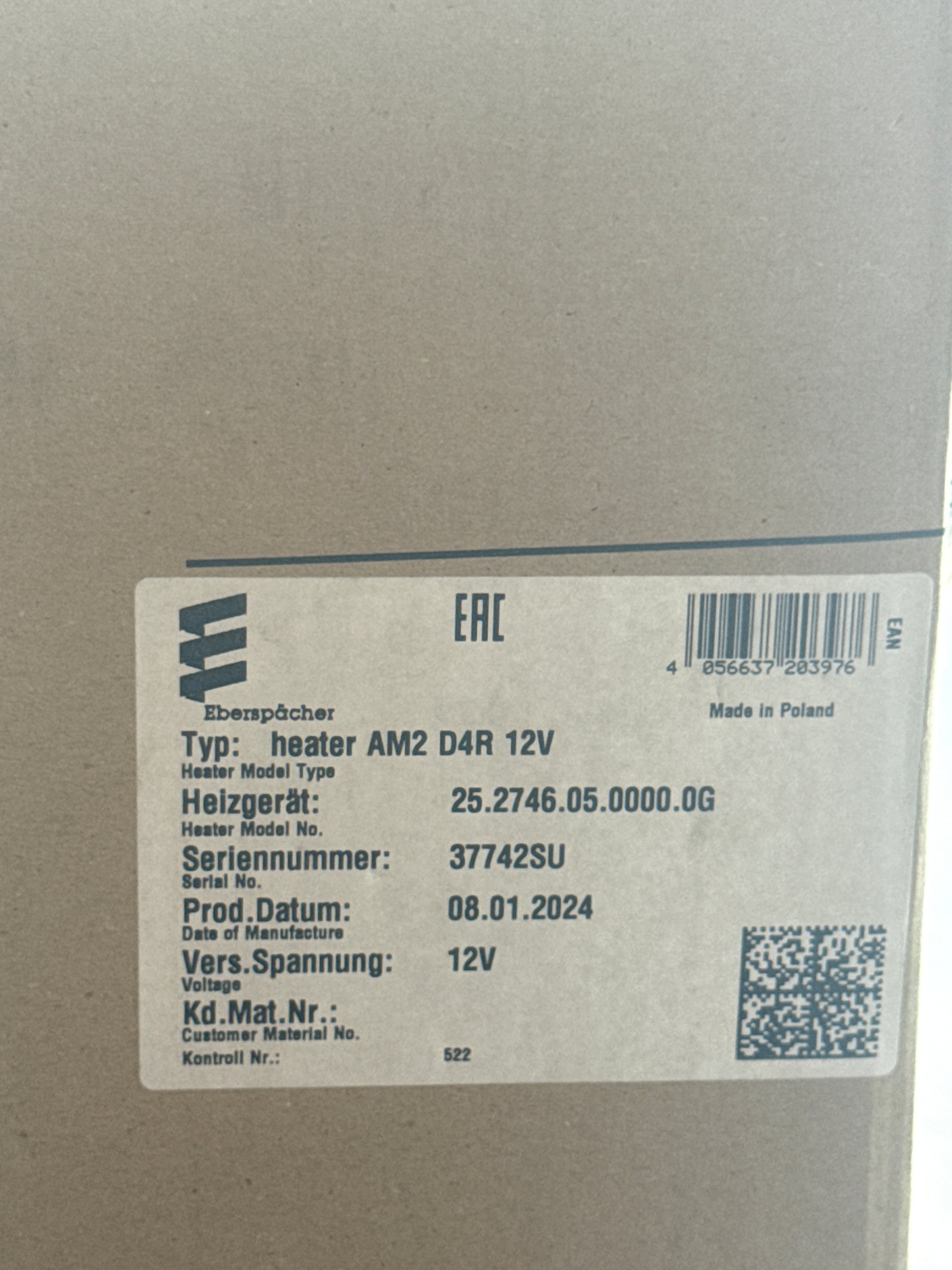 Eberspächer heater AM2 D4R 12V 25.2746.05.0000.0G