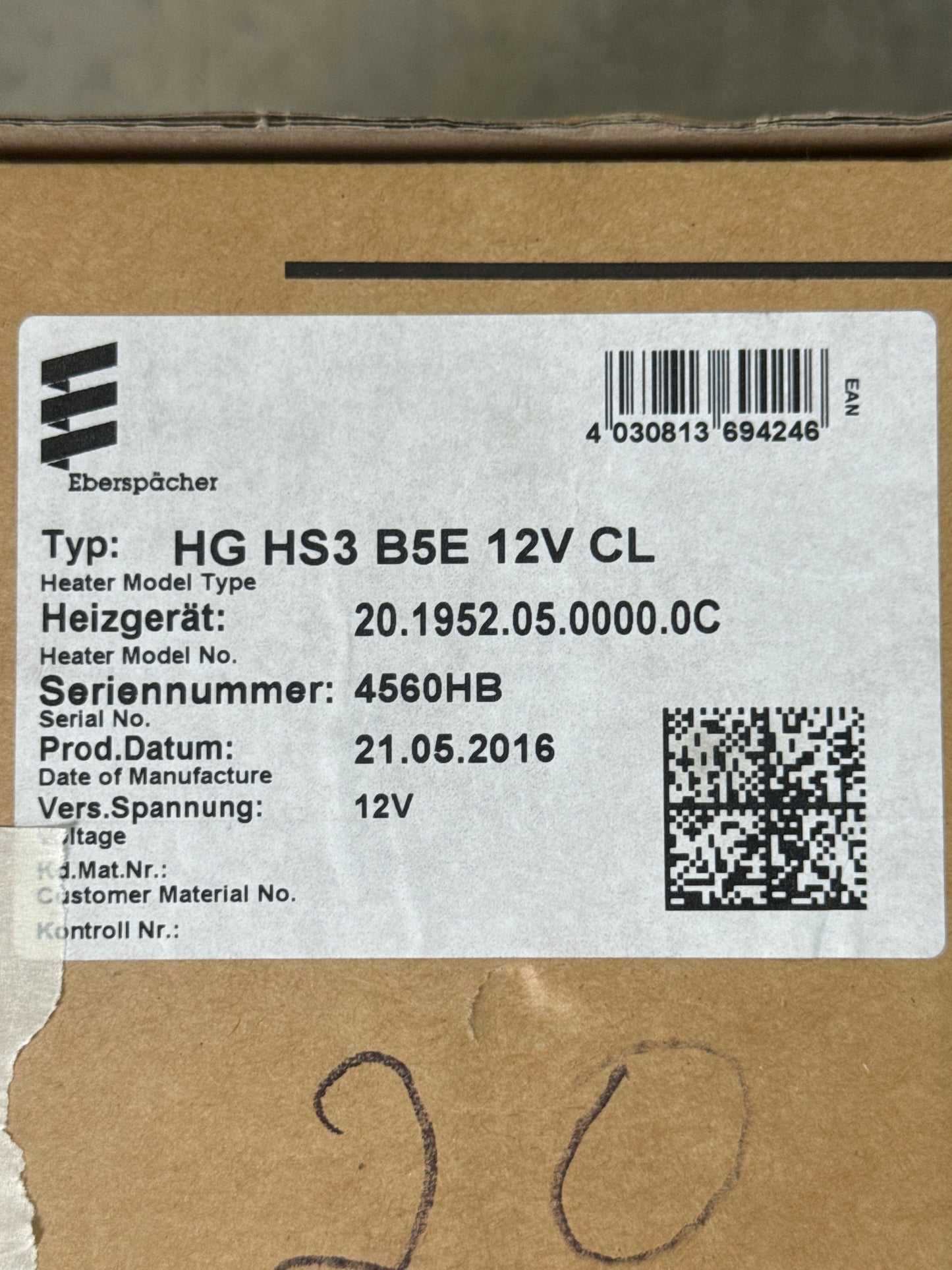 Eberspächer HG HS3 B5E 12V CL 20.1952.05.0000.0C