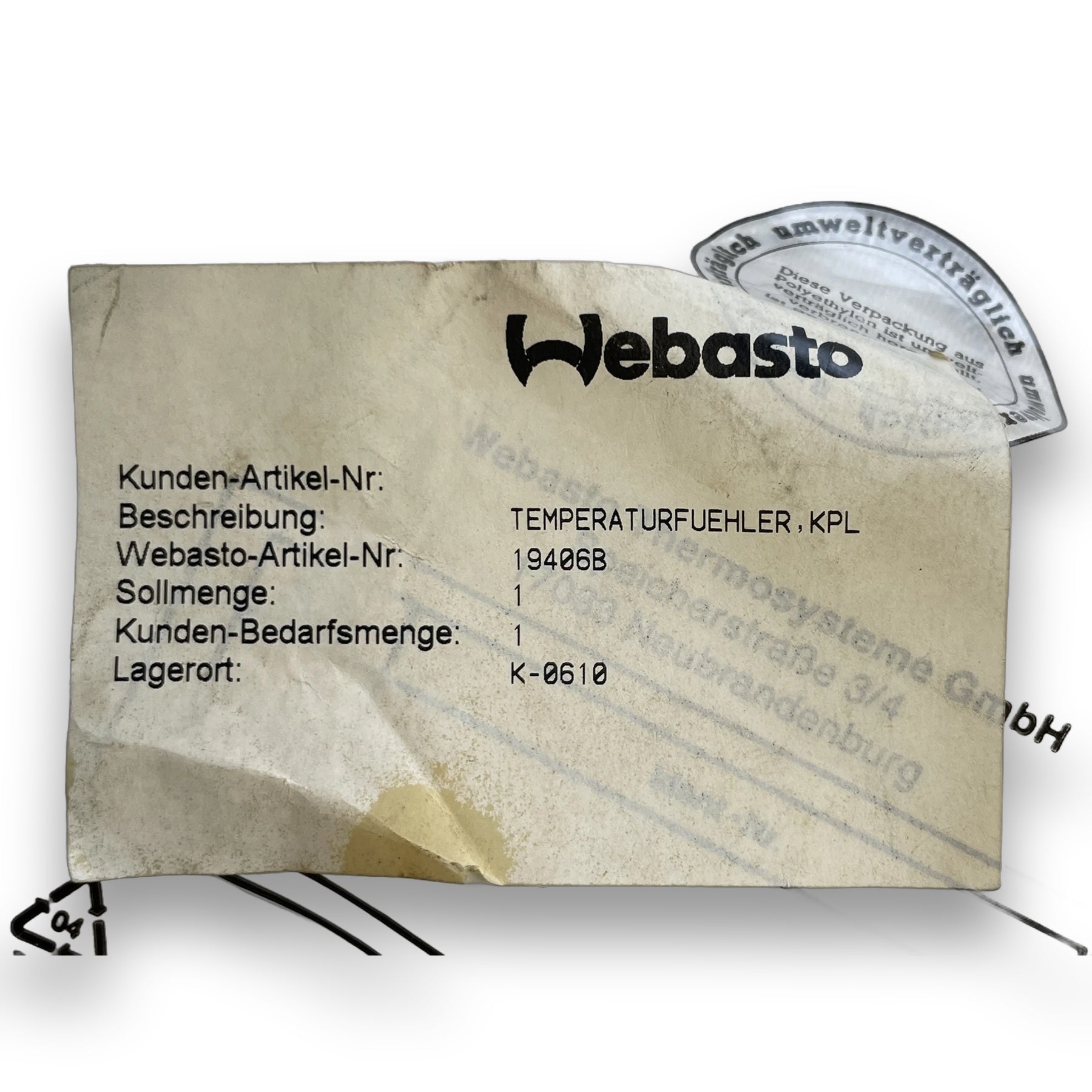 WEBASTO Temperatursensoren 19406B – Detail