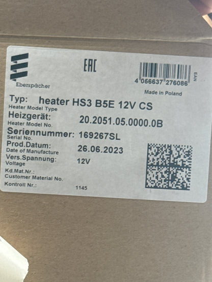 Eberspächer heater HS3 B5E 12V CS 20.2051.05.0000.0B
