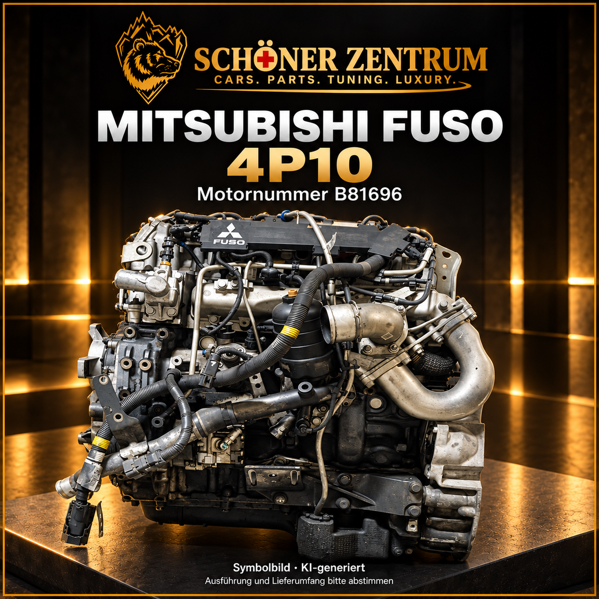 Mitsubishi FUSO 4P10 – Angebot Motornummer B81696. KI-generiertes Symbolbild im Schöner-Zentrum-Stil; Ausführung und Lieferumfang bitte abstimmen.