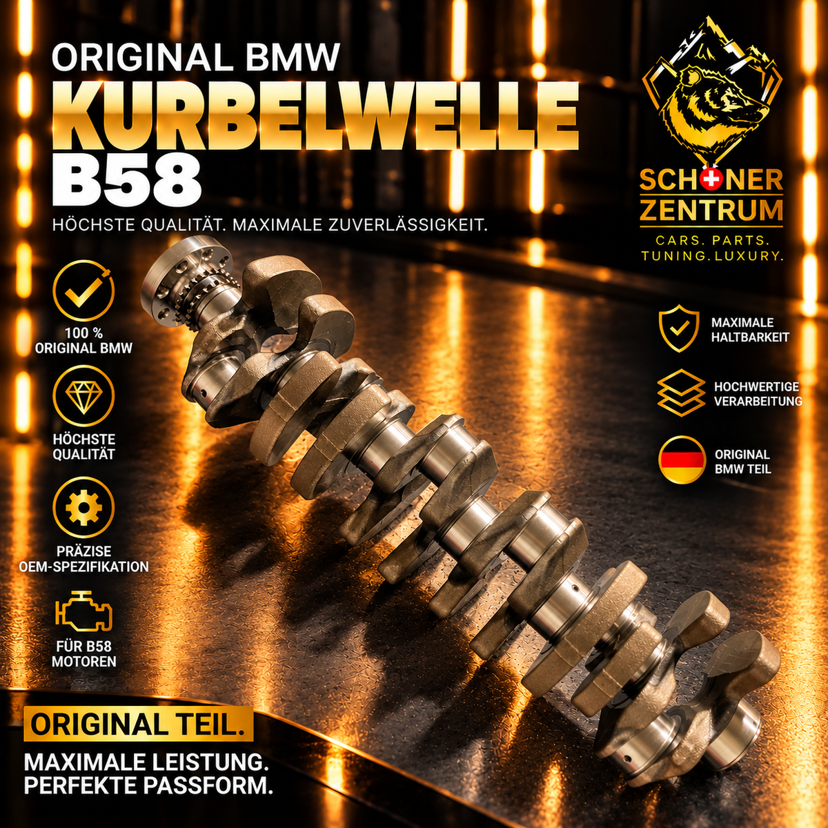 Original BMW B58B30P Kurbelwelle – Werbegrafik