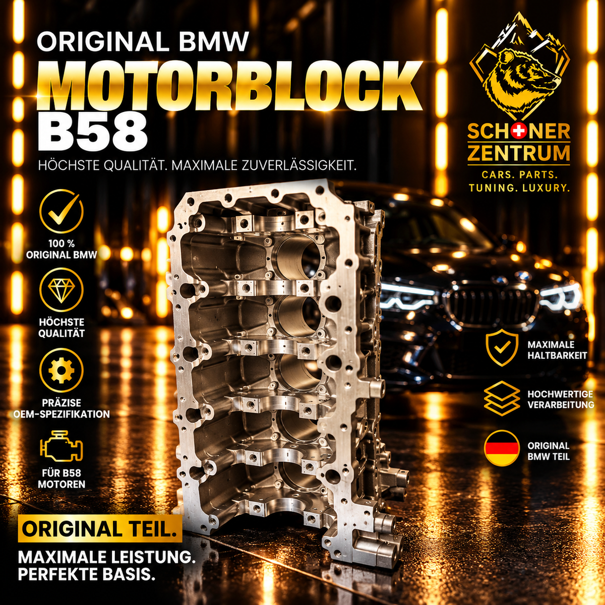 Original BMW B58B30P Motorblock – Schöner Zentrum Werbebild