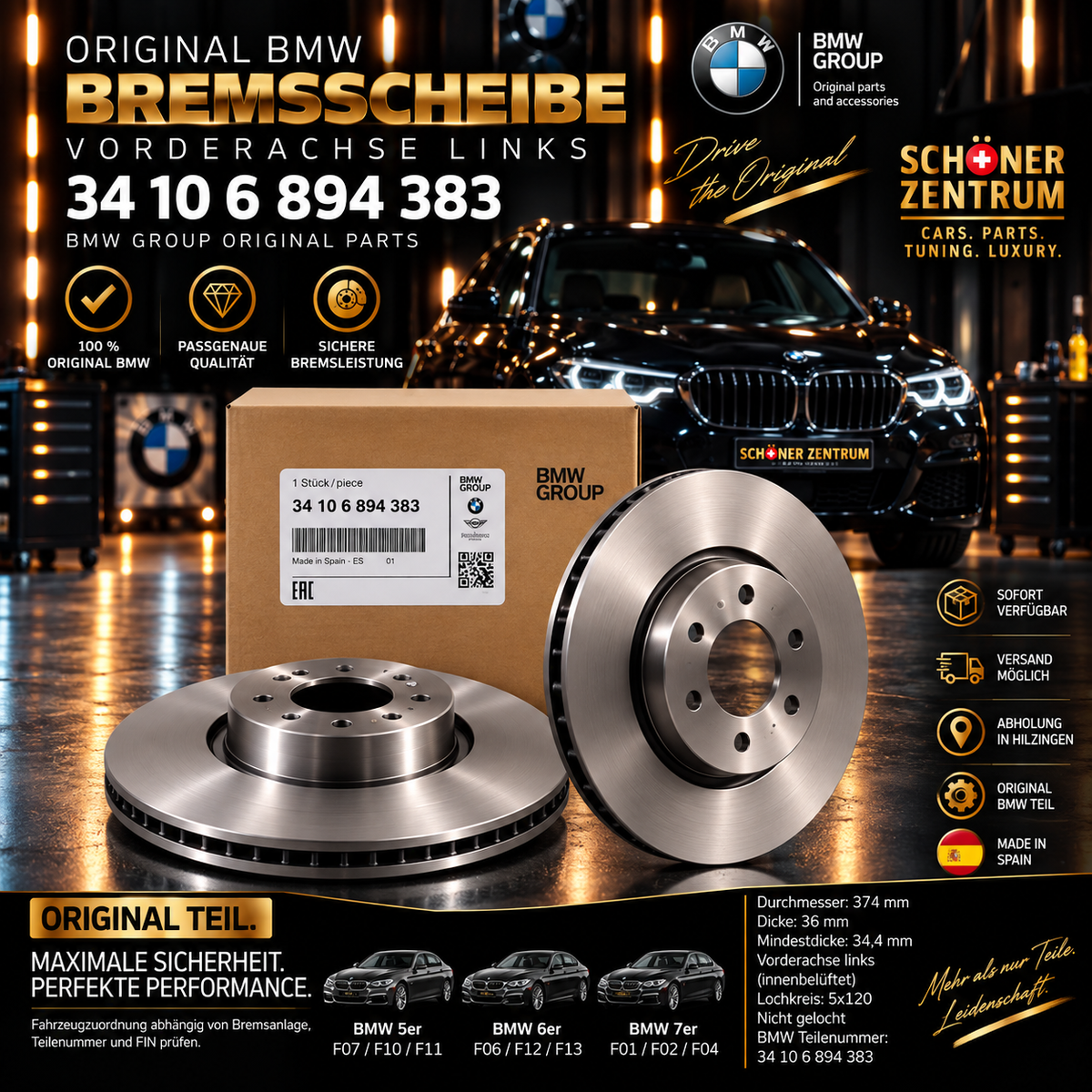 Original BMW Bremsscheibe Vorderachse links 374x36 – 34 10 6 894 383