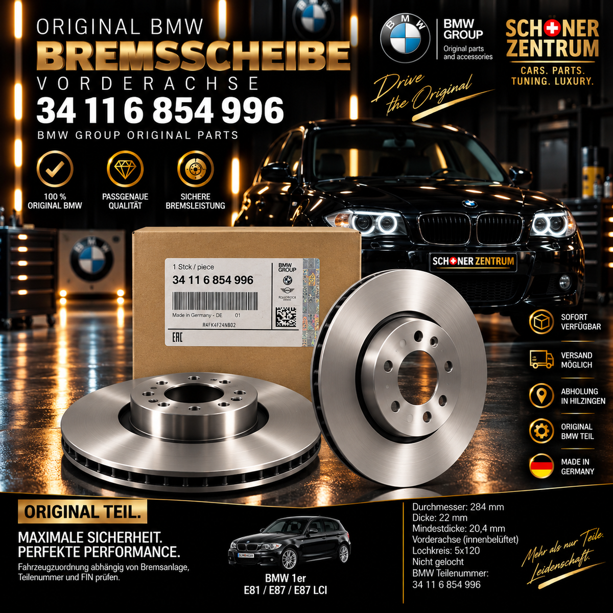 Original BMW Bremsscheibe Vorderachse 284x22 – 34 11 6 854 996
