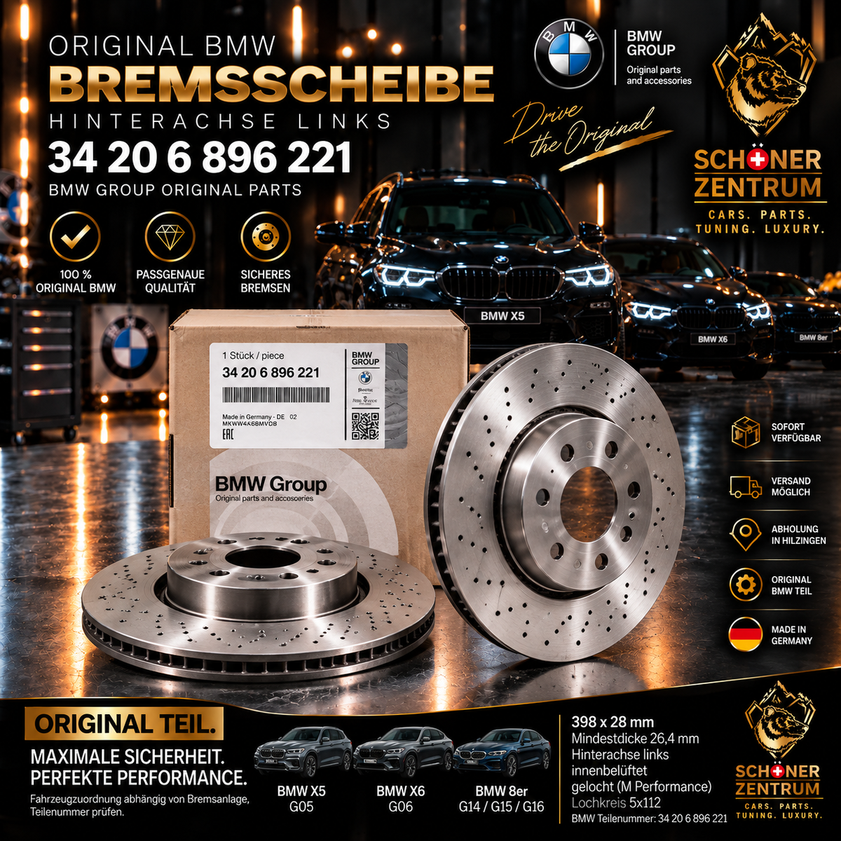 Original BMW M Performance Bremsscheibe Hinterachse links 398x28 – 34 20 6 896 221