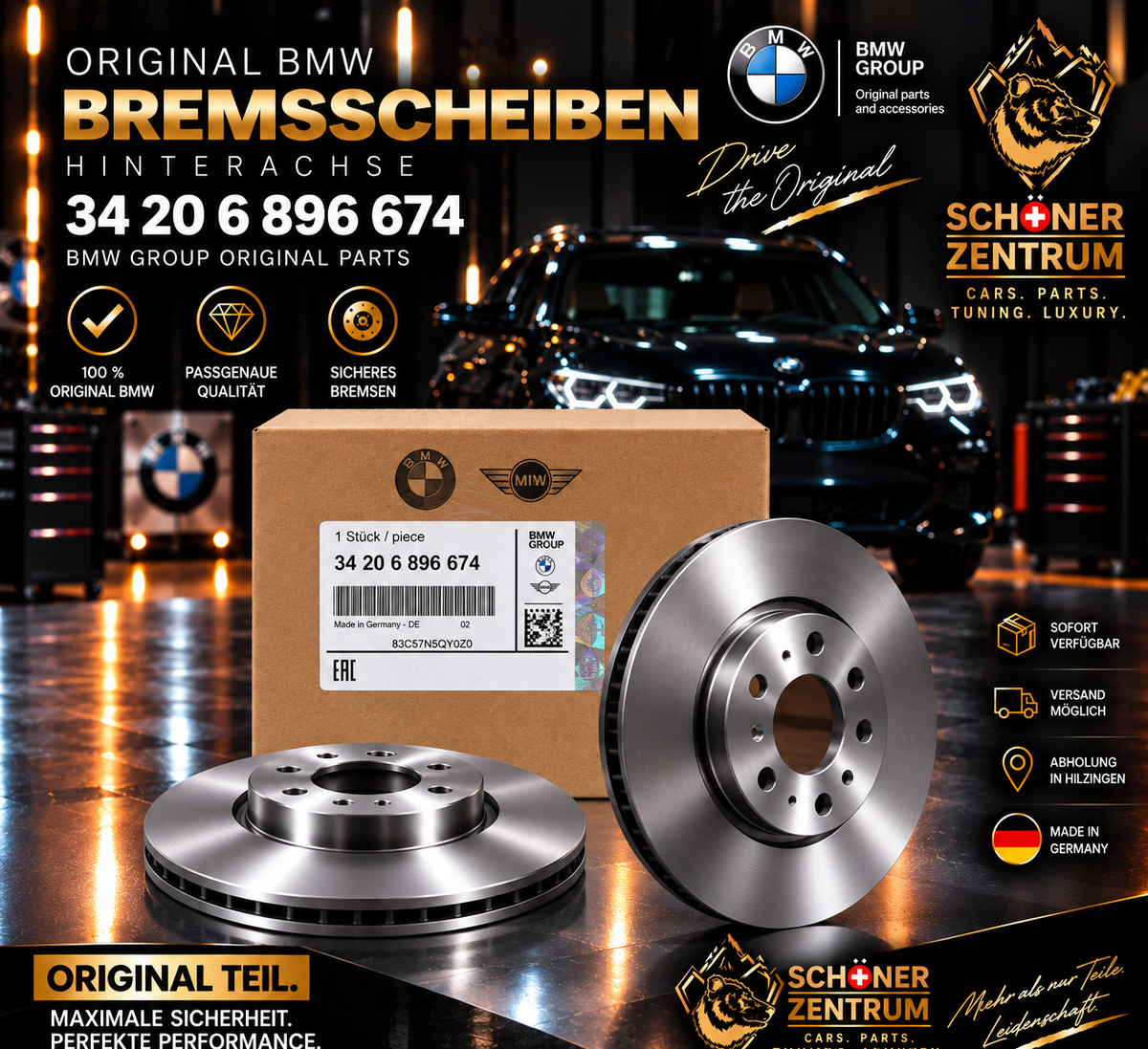 Original BMW Bremsscheibe 34 20 6 896 674 – Hinterachse rechts – 370x24 mm