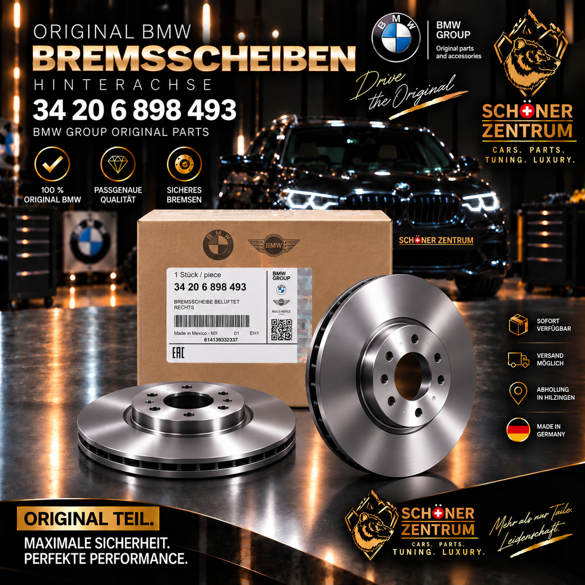 Original BMW Bremsscheibe 34 20 6 898 493 – Hinterachse rechts – 370x24 mm