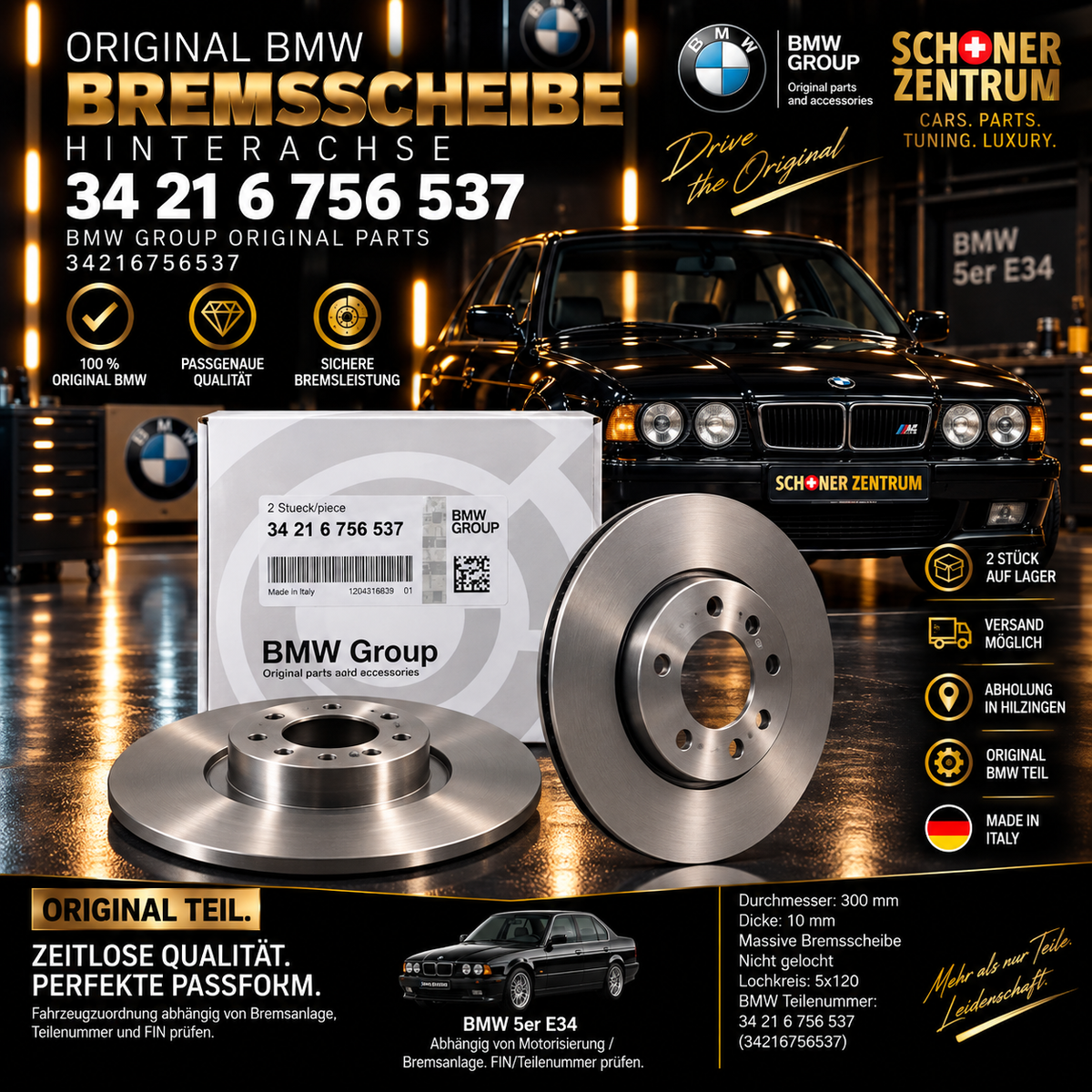 Original BMW Bremsscheibe Hinterachse 300x10 – 34 21 6 756 537