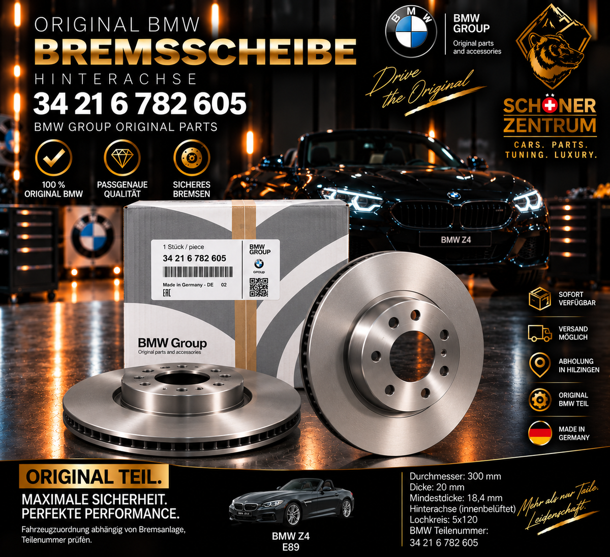 Original BMW Bremsscheibe Hinterachse 300x20 – 34 21 6 782 605