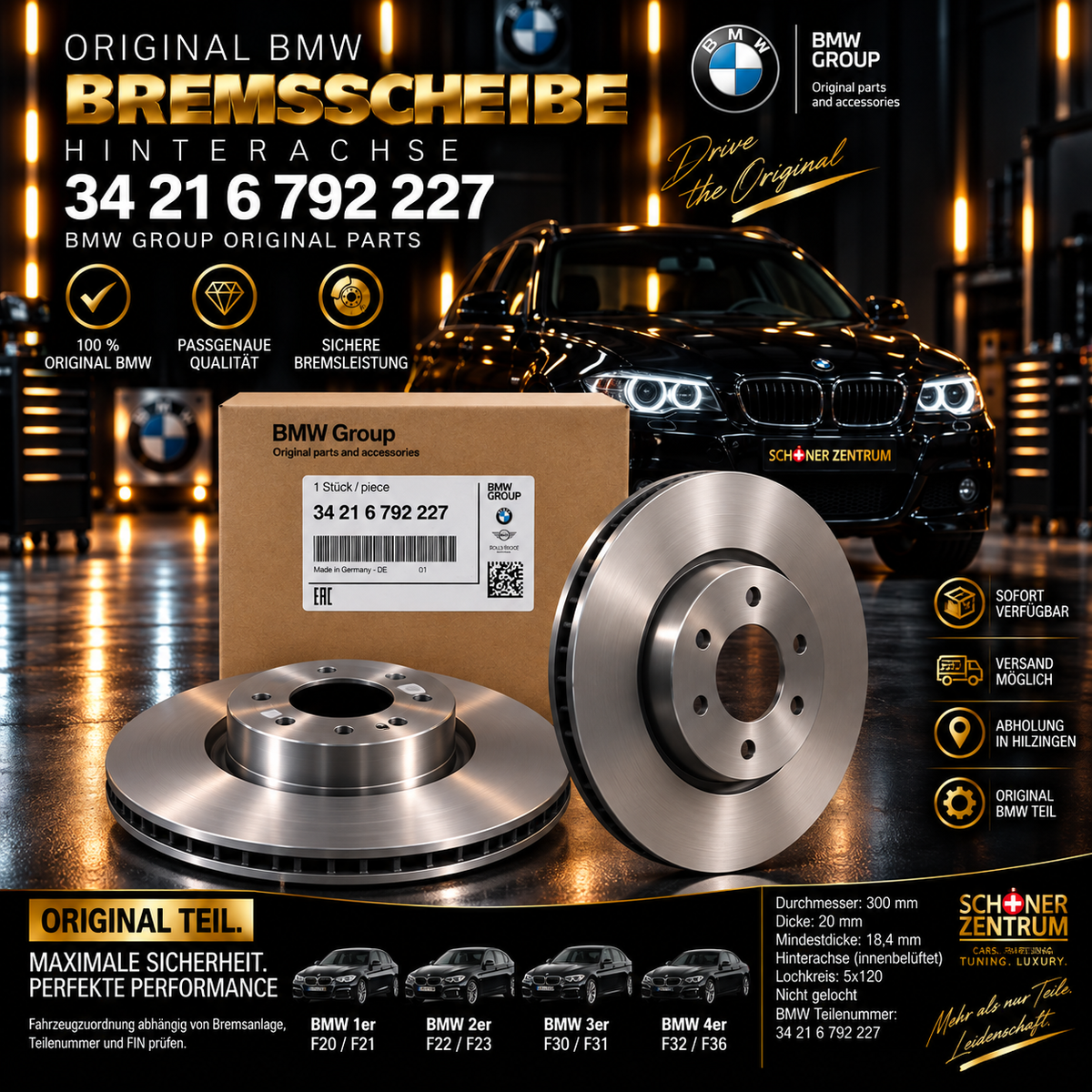 Original BMW Bremsscheibe Hinterachse 300x20 – 34 21 6 792 227