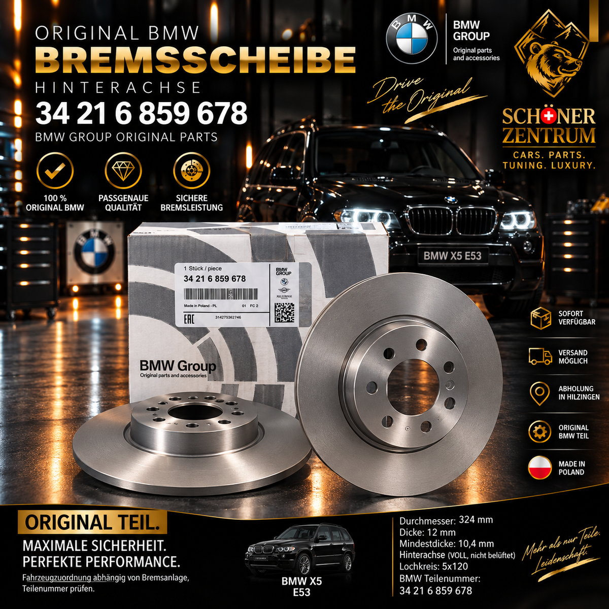 Original BMW Bremsscheibe Hinterachse 324x12 – 34 21 6 859 678