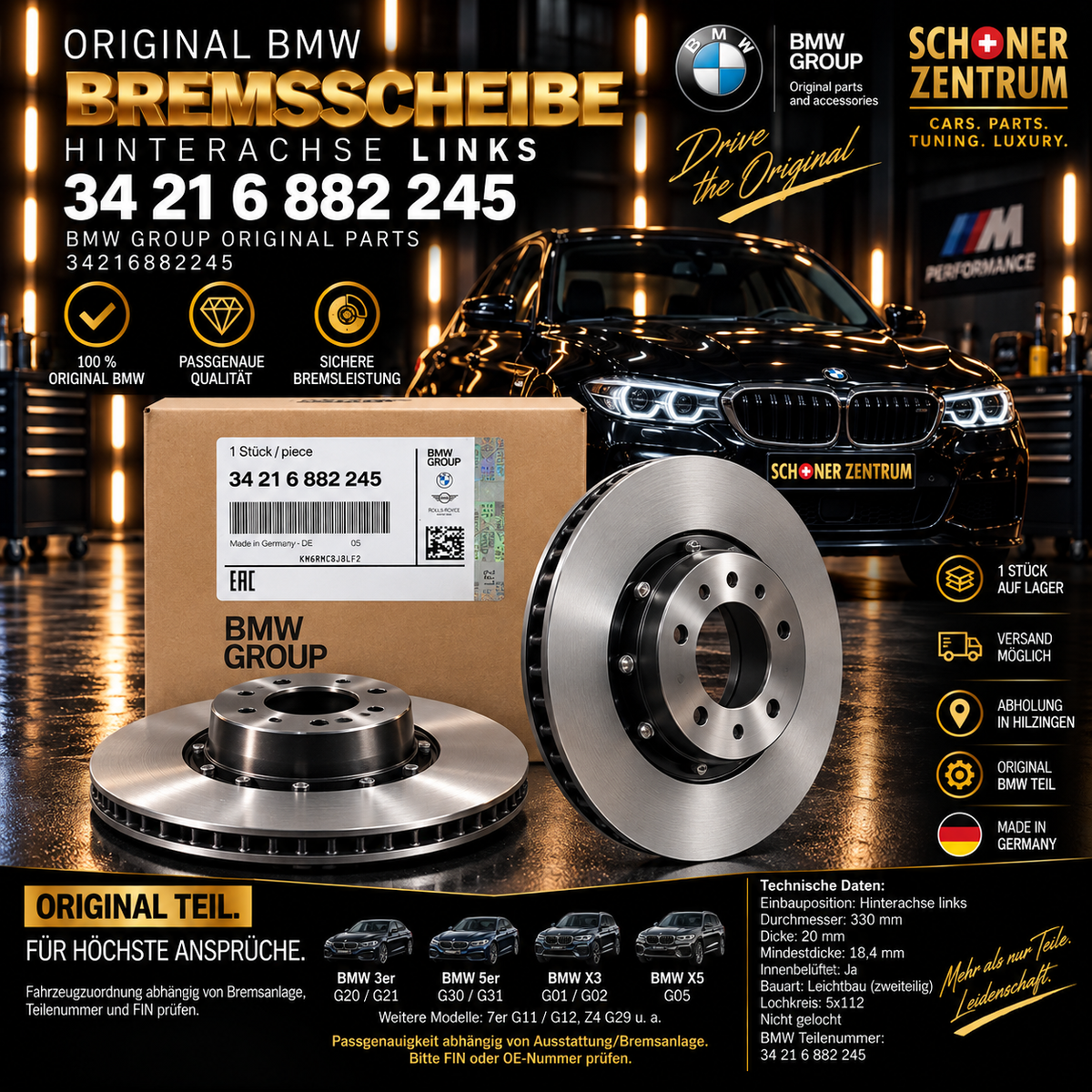 Original BMW Bremsscheibe Hinterachse links 330x20 – 34 21 6 882 245