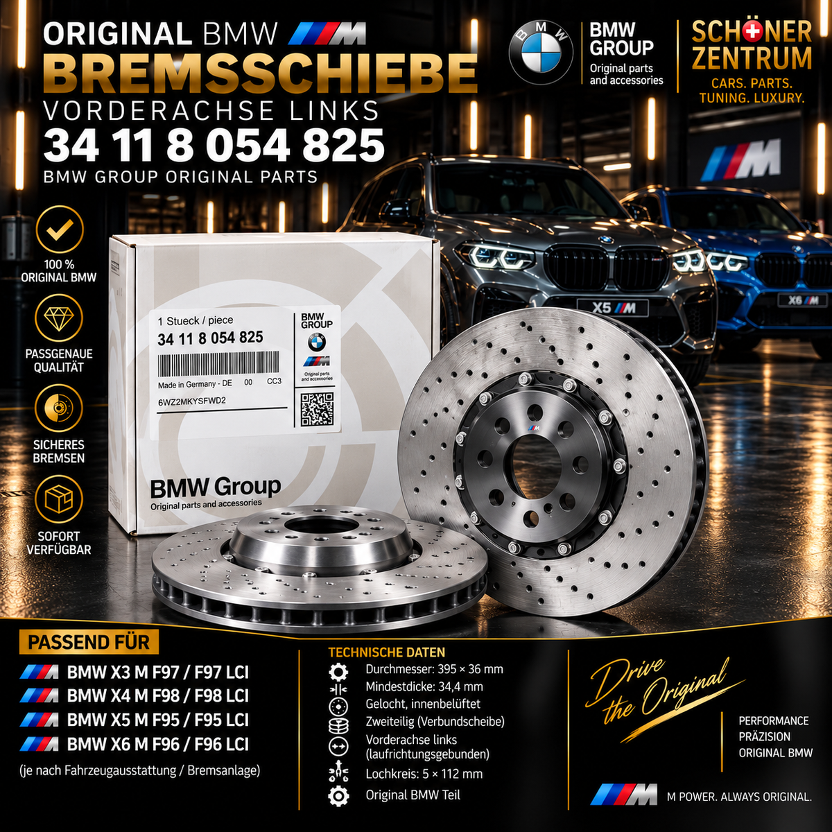 Original BMW M Bremsscheibe Vorderachse links 395x36 – 34 11 8 054 825