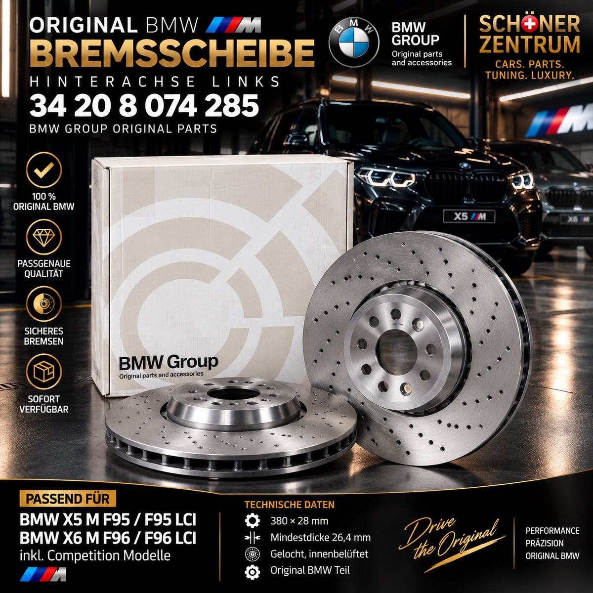 Original BMW M Bremsscheibe Hinterachse links 380x28 – 34 20 8 074 285