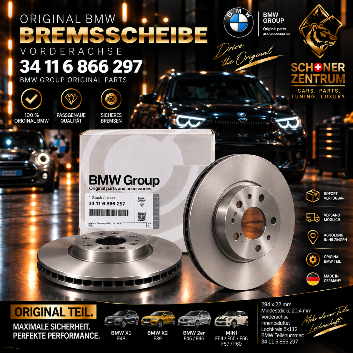 Original BMW MINI Bremsscheibe Vorderachse 294x22 – 34 11 6 866 297