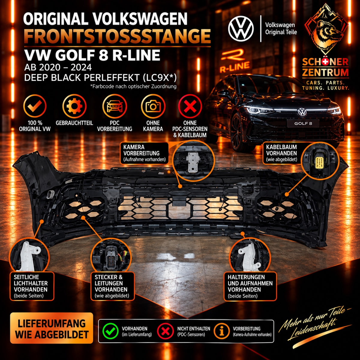 Original VW Golf 8 R-Line Frontstoßstange Deep Black Perleffekt – Rückseite