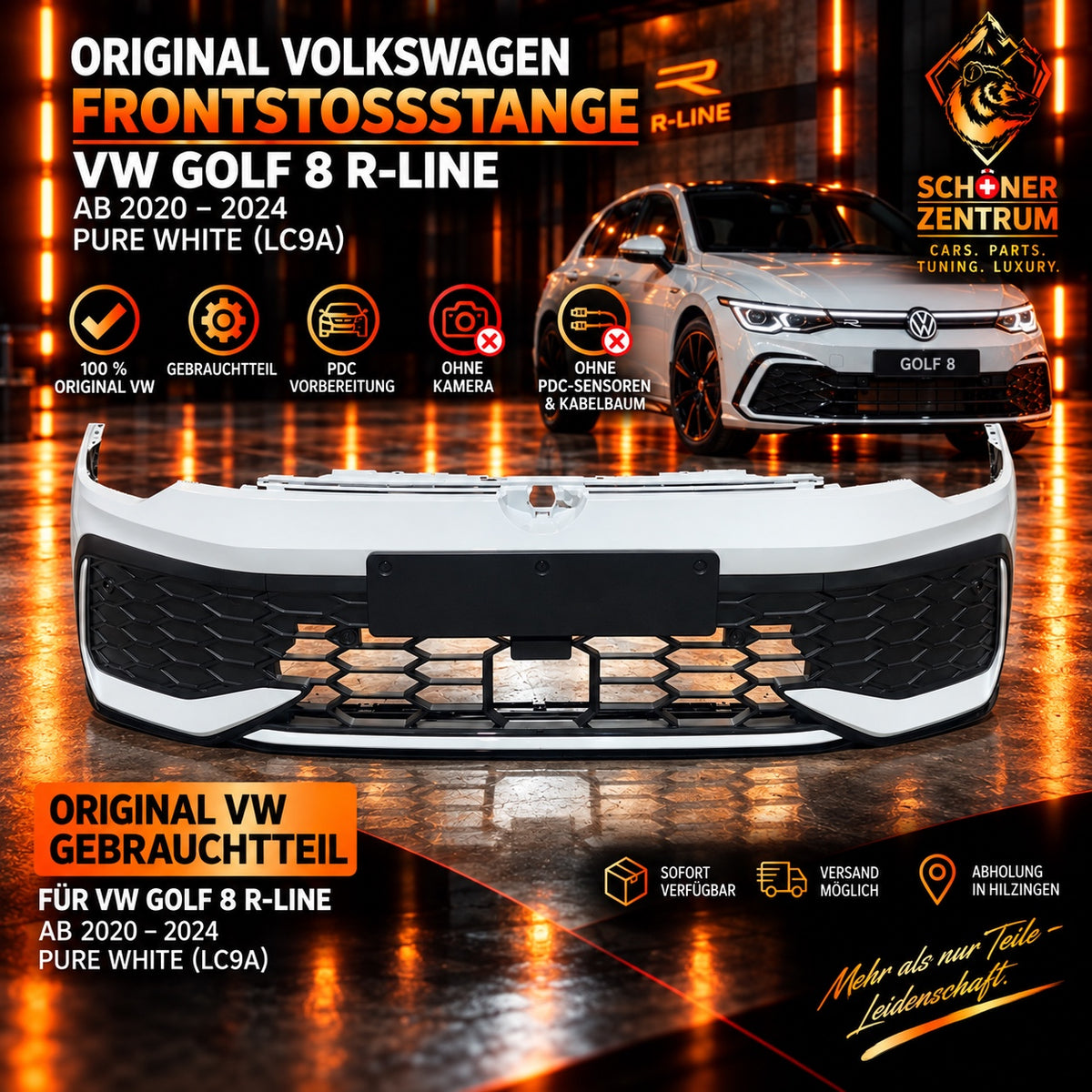 Original VW Golf 8 R-Line Frontstoßstange Pure White LC9A Vorderseite