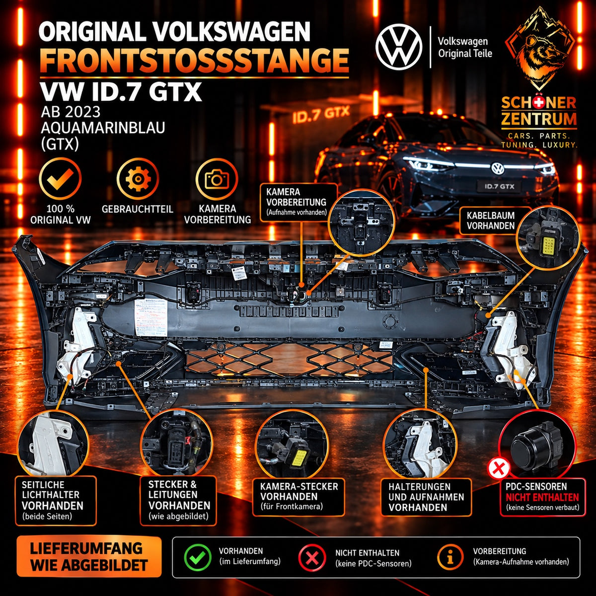 Original VW ID.7 GTX Frontstoßstange Aquamarin – Vorderansicht