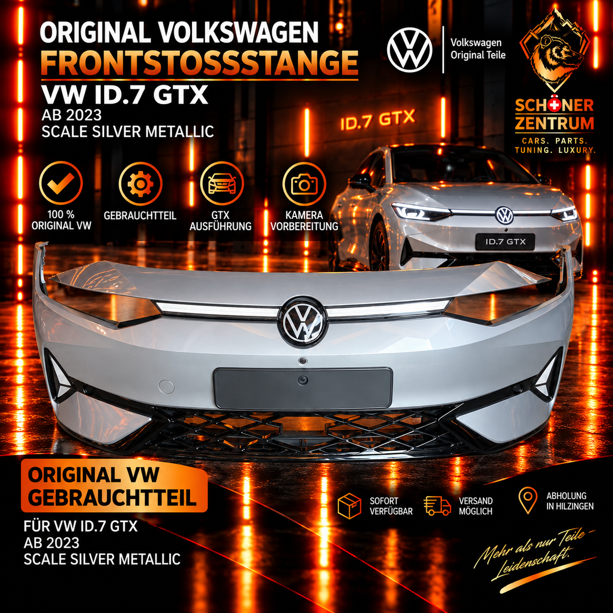 Original VW ID.7 GTX Frontstoßstange Scale Silver Metallic – Vorderansicht