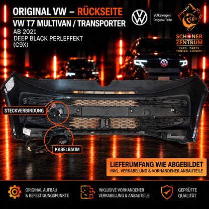 Original VW T7 Multivan Frontstoßstange Deep Black C9X Rückseite Kabelbaum
