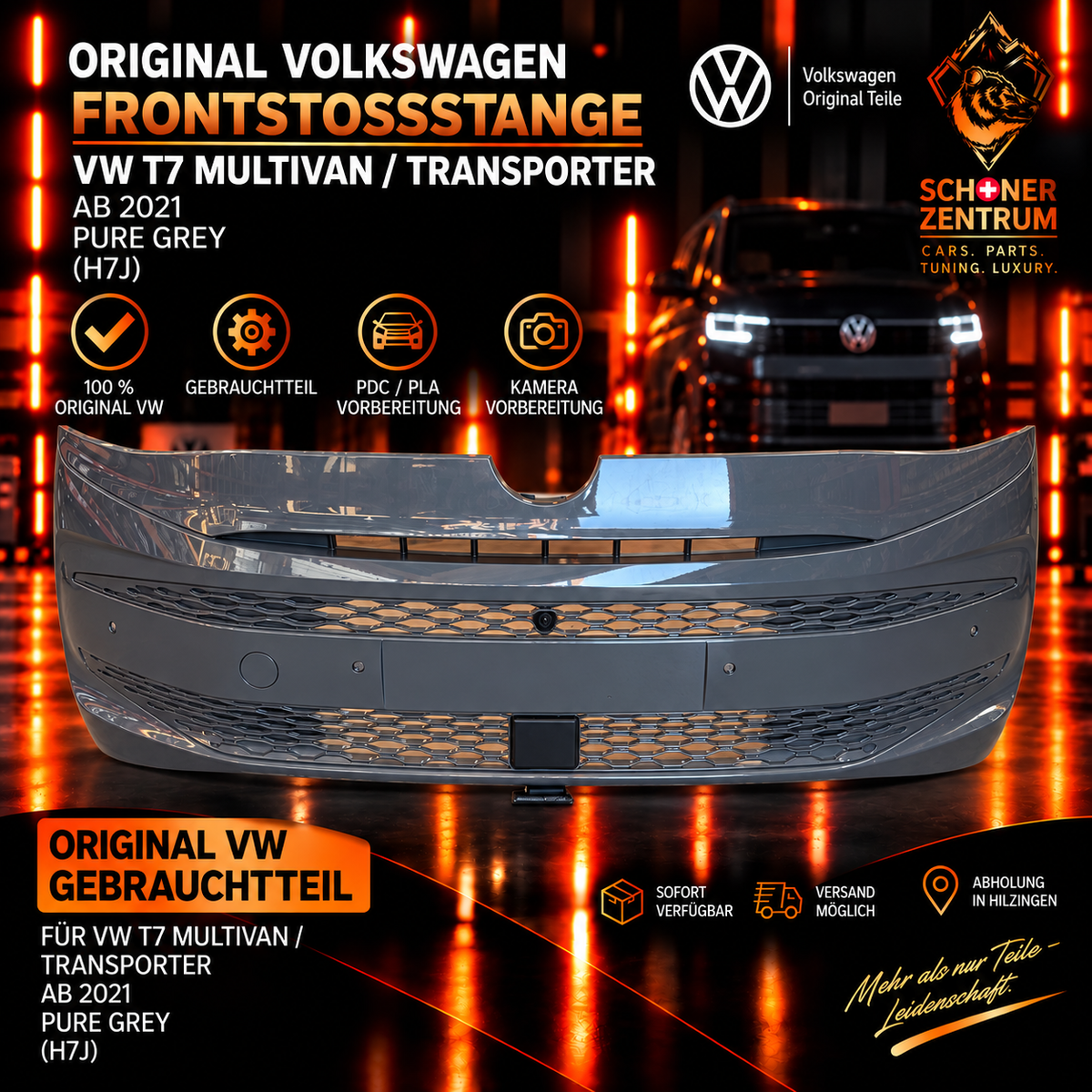 Original VW T7 Frontstoßstange Pure Grey H7J – Vorderseite