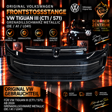 Original VW Tiguan III CT1 571 Frontstoßstange Grenadillschwarz Metallic gebraucht mit einem silbernen Zierstreifen