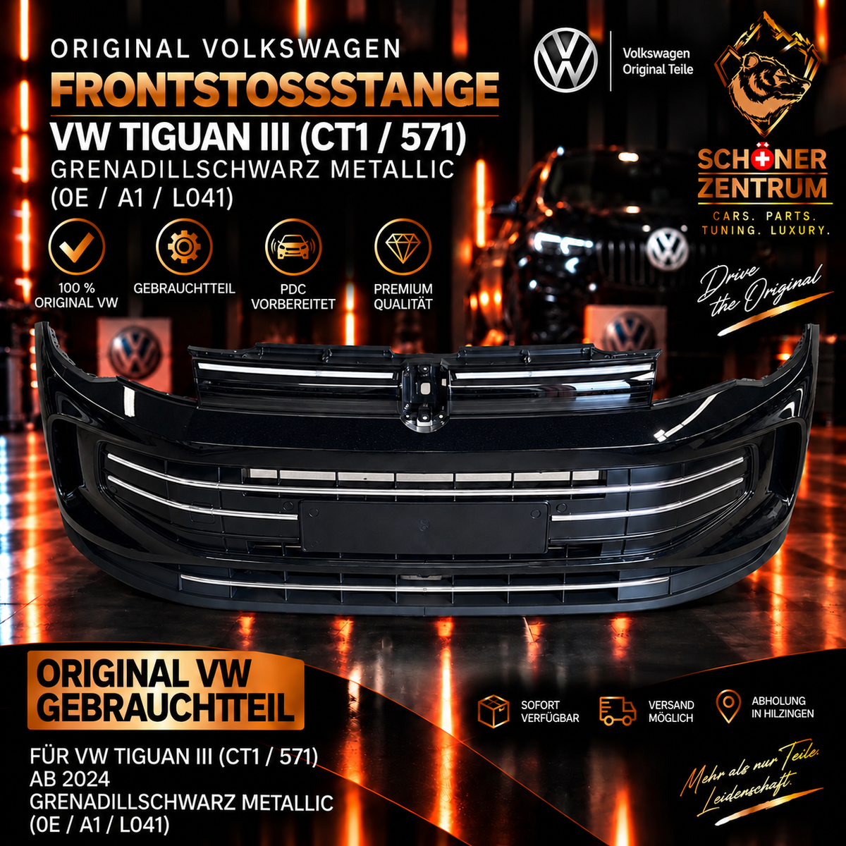 Original VW Tiguan III CT1 571 Frontstoßstange Grenadillschwarz Metallic gebraucht