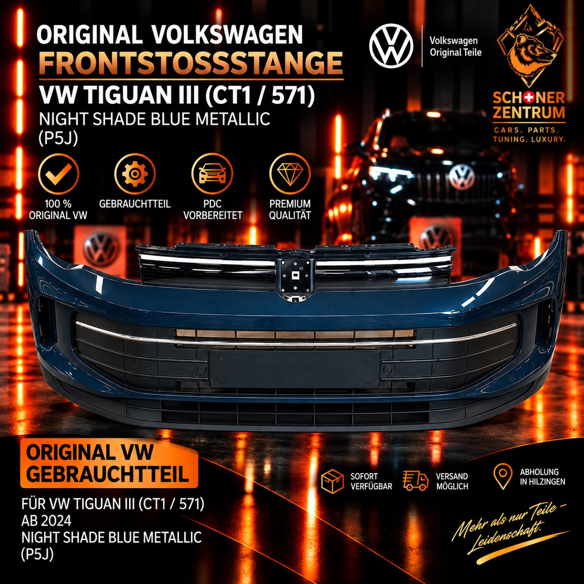 Original VW Tiguan III CT1 Frontstoßstange Night Shade Blue Metallic P5J Vorderseite