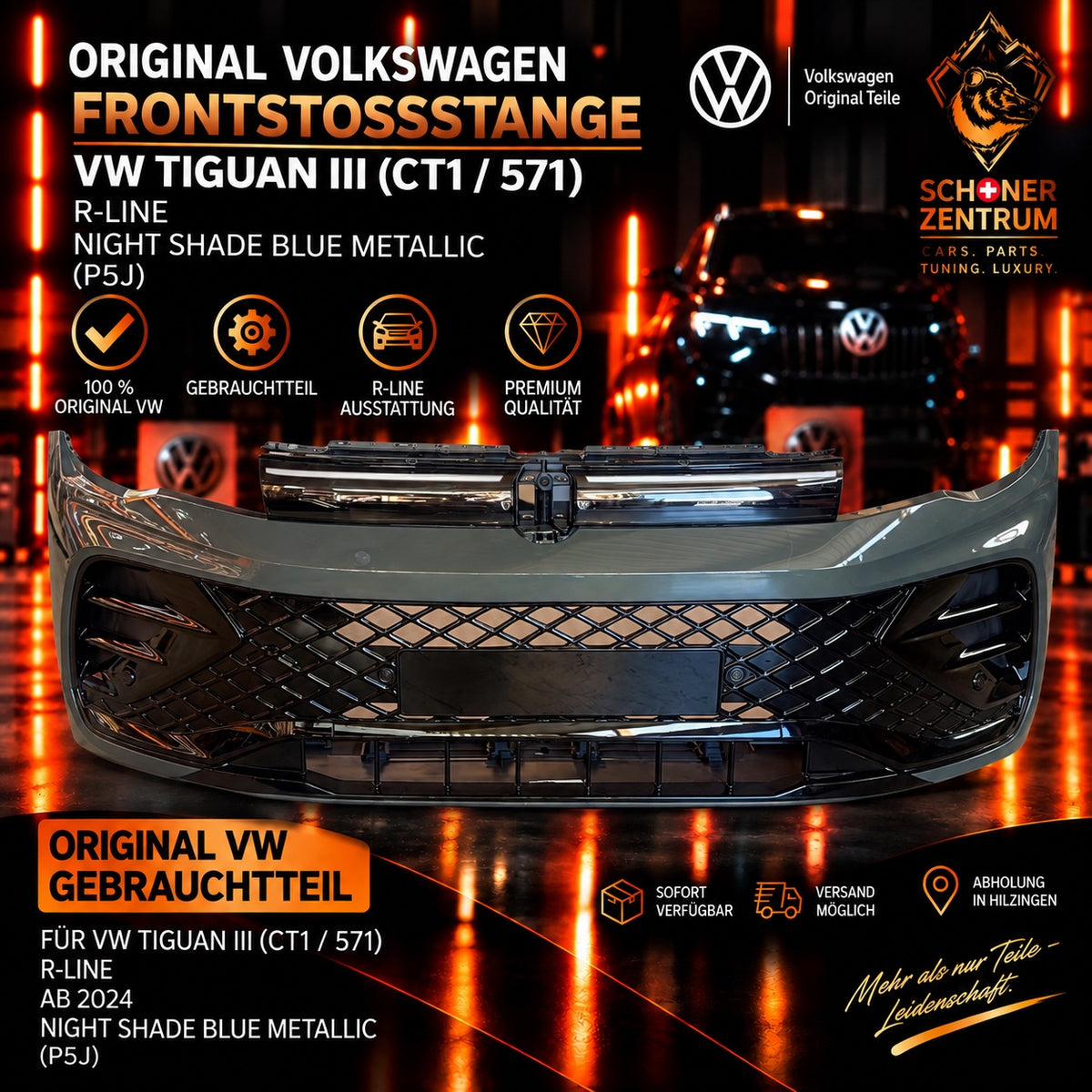 Original VW Tiguan III CT1 R-Line Frontstoßstange Cipressino-Grau Vorderansicht